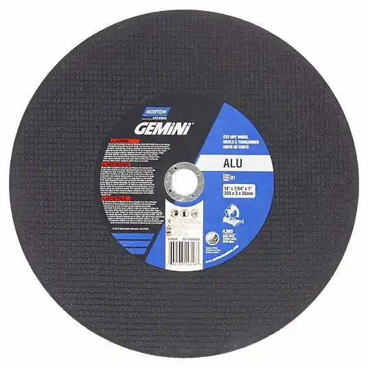 NORTON 66253314816 Abrasive Cut-Off Wheel Type 1, 14 in x 7/64 in x 1 in, Aluminum Oxide, 36 Grit, Gemini ALU