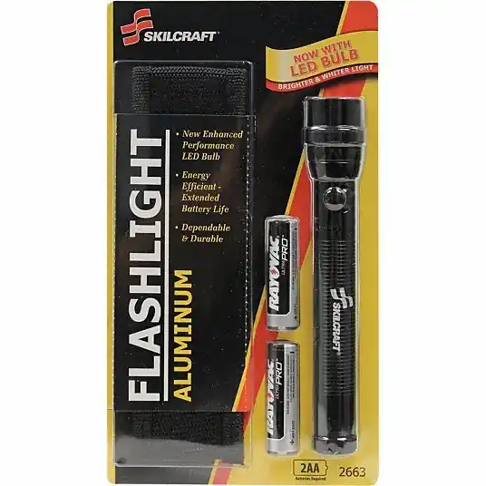 Ability One 6230-01-513-2663 Handheld Flashlight Xenon, 3 hr Run Time, AA Battery