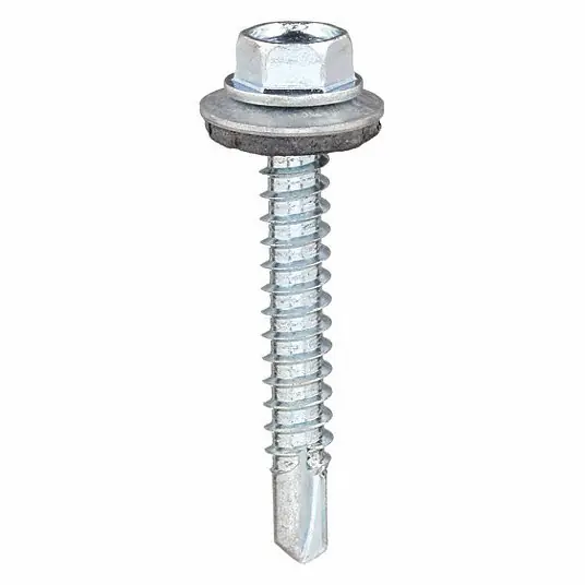 KVM Tools U31702.019.0150 Self-Drilling Screw, 10 x 1-1/2 in, Zinc Plated Steel Hex Head Hex Drive, 100 PK