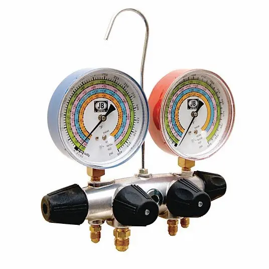 JB 25708 Manifold Gauge, 4 Valves, R-134A/R-22/R-404A/R-410A, 4 Hoses