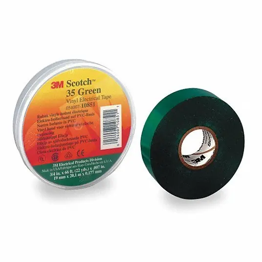 3M 10851 Vinyl Electrical Tape, 35, Scotch, 3/4 in W x 66 ft L, 7 mil thick, Green, 1 Pack