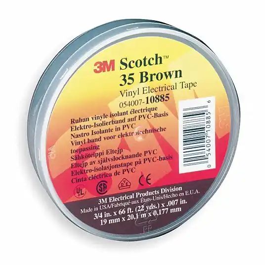 3M 10885 Vinyl Electrical Tape, 35, Scotch, 3/4 in W x 66 ft L, 7 mil thick, Brown, 1 Pack