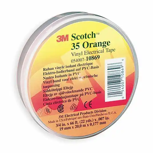 3M 10869 Vinyl Electrical Tape, 35, Scotch, 3/4 in W x 66 ft L, 7 mil thick, Orange, 1 Pack