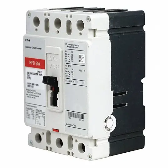 Eaton HFD3070 Molded Case Circuit Breaker, 70 A, 600V AC, 3 Pole, Free Standing Mounting Style, HFD Series