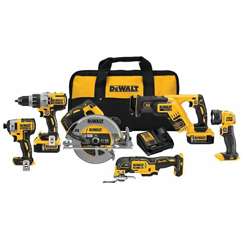 Dewalt DCK694P2 Cordless Combination Kit 20V DC Volt, 6 Tools, 1/2 in Hammer Drill (Compact, 38,250 BPM)