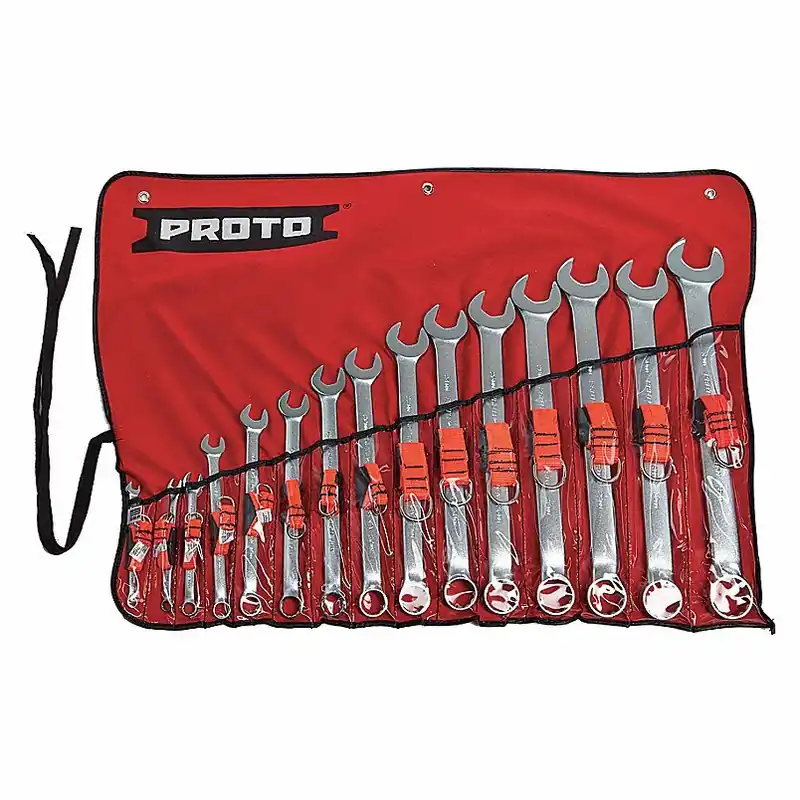 Proto J1200P-MASD-TT Combination Wrench Set Alloy Steel, Satin, 15 Tools, 7 mm to 32 mm Range of Head Sizes, Red
