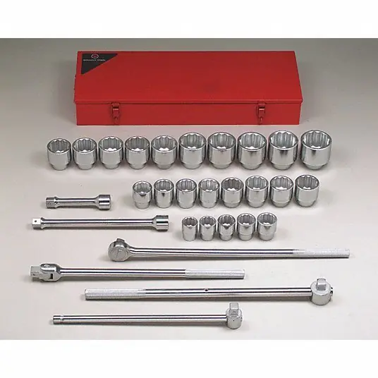Wright 829 Socket Wrench Set 1 in Drive Size, 29 Pieces, 1 7/16 in to 3 1/8 in Socket Size Range