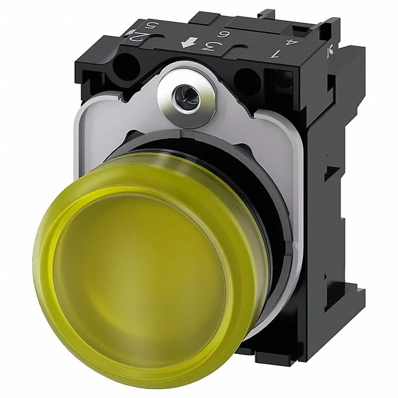 Siemens 3SU1102-6AA30-1AA0 Pilot Light Complete, Round Shape, Yellow