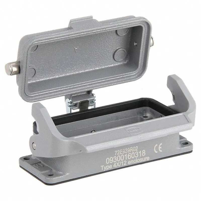 Harting 09300160318 Rectangular Connector Housing Size 16 B, Bulkhead Mount, Gray, Aluminum Die-Cast, IP65