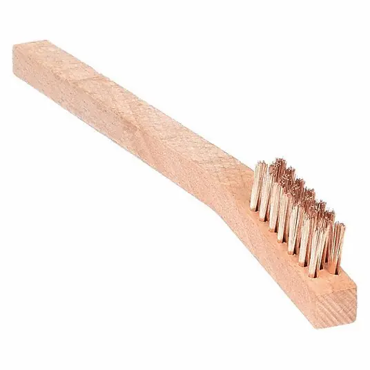 Ampco TB-10 6" L Nonsparking Scratch Brush Curved Handle, Bronze, Wood, 1 7/8 in Brush Lg, 7 7/8 in Handle Lg