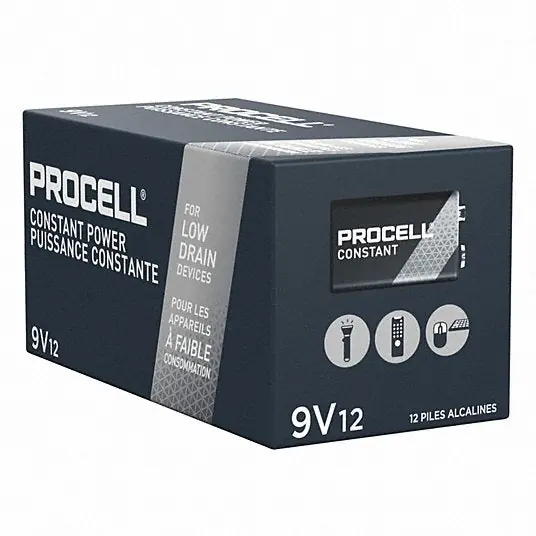 Duracell Procell PC1604BKD Constant 9V Alkaline Battery, 9V DC, 12 Pack