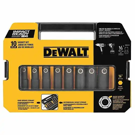 Dewalt DW22812 Impact Socket Set 1/2 in Drive Size, 10 Pieces, 7/16 in to 7/8 in Socket Size Range