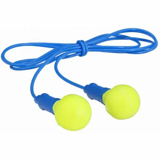 3M 318-1001 E-A-R Push-Ins Disposable Corded Ear Plugs, Pod Shape, 28 dB, Blue/Yellow, 100 Pairs