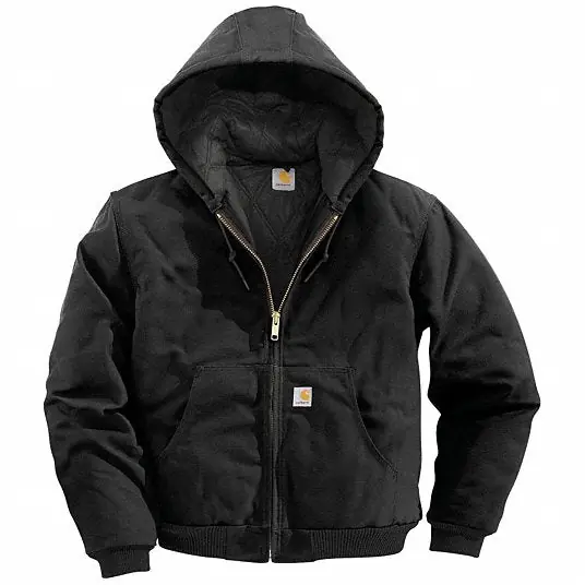 Carhartt J140-BLK MED TLL Men‘s Black Cotton Hooded Duck Jacket size M Tall
