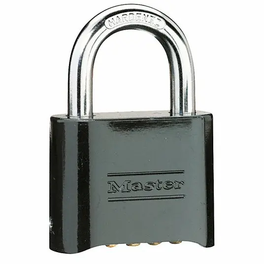 Master Lock 178D Combination Padlock, Body Thickness 1 in, Number of Dials 4, Lock Body Color Black, Gold Bottom