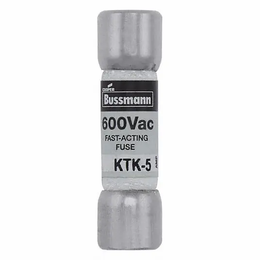 Bussmann KTK-5 Fuse, Fast Acting, 5A, KTK Series, 600V AC, 1-1/2" L x 13/32" dia
