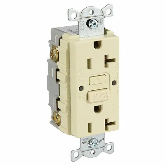 Hubbell GFRST20I GFCI Receptacle Duplex, 1 Phase, NEMA 5-20R, 125V AC, 20 A, 2 Poles, Screw Terminals, Ivory