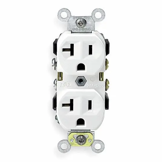 Leviton CR20-W Receptacle, White, 20 A, 2P3W, Side, 1PK