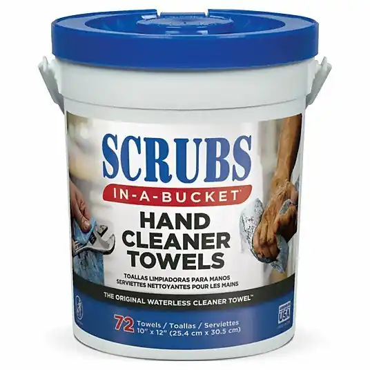 Scrubs 42272 Hand Cleaning Towels, 10 in x 12 in, Scrubs-in-a-Bucket, 72 Wipes/Bucket, Aloe/Vitamin E, Citrus
