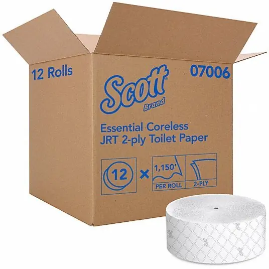 Scott 07006 Toilet Paper Roll 2 Ply, Continuous Sheets, 1,150 ft Roll Lg, 9 3/8 in Roll Dia., 12 PK