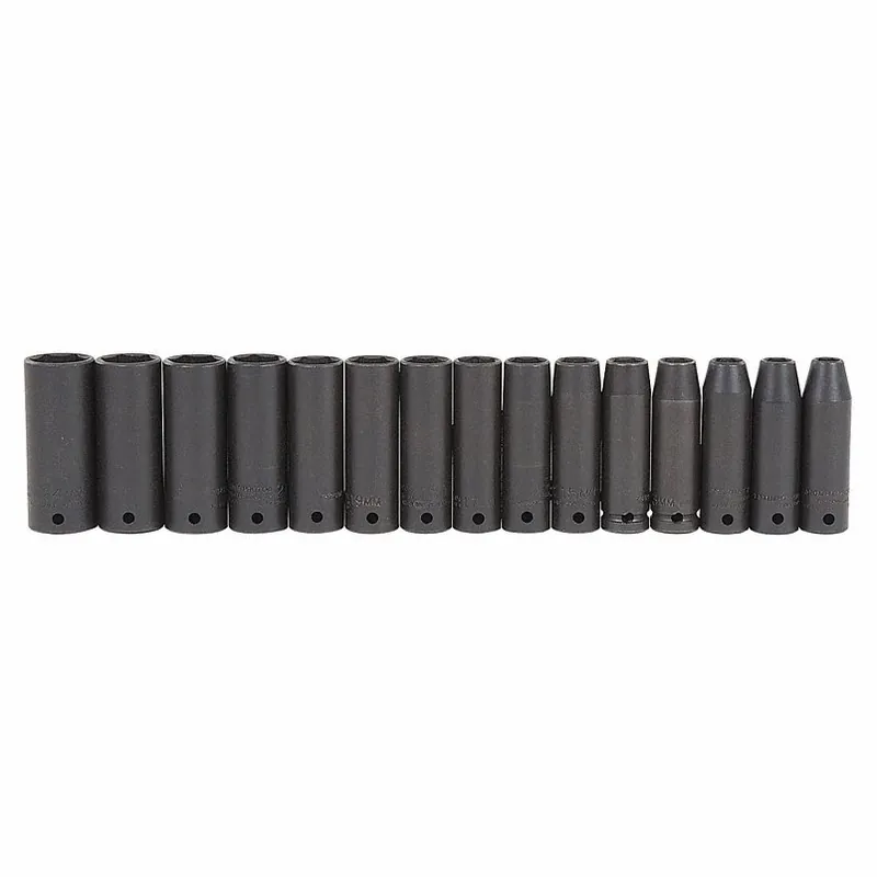 Proto J74217 1/2" Drive Thin Wall Impact Socket Set, Metric, 15 pcs