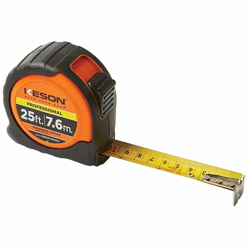 Keson PGPRO10M25V Tape Measure Inch/Engineer‘s Scale, Nonmagnetic Single Hook Tip, Plastic with Rubberized Grip