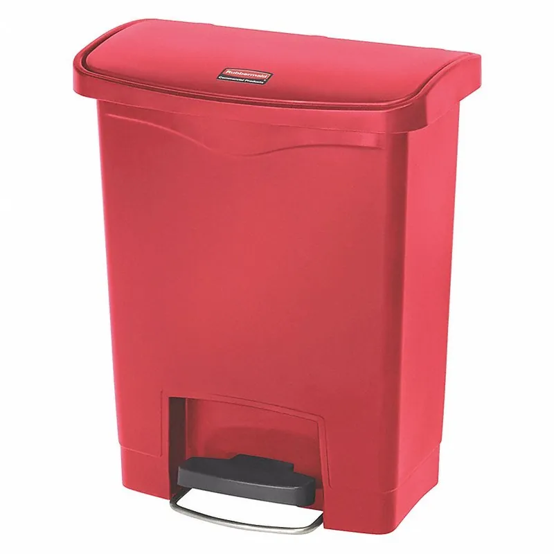 Rubbermaid 1883564 Step Can Slim Jim(R), Plastic, Red, 8 gal Capacity, 16 1/2 in Wd/Dia