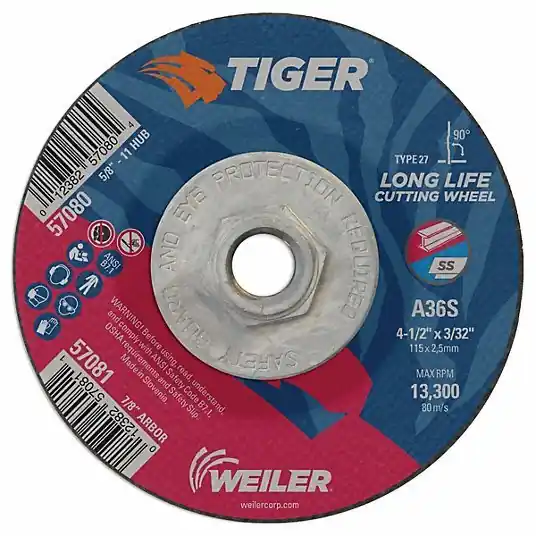 Tiger 57080 4-1/2"x3/32" TIGER AO Type 27 Cutting Wheel A36S 5/8"-11 Nut