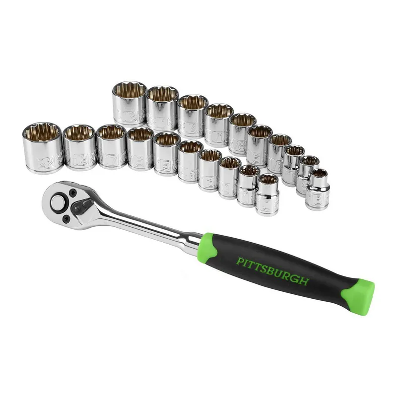 Pittsburgh 61954 3/8 in. Drive SAE and Metric High Visibility Socket Set, 21-Piece