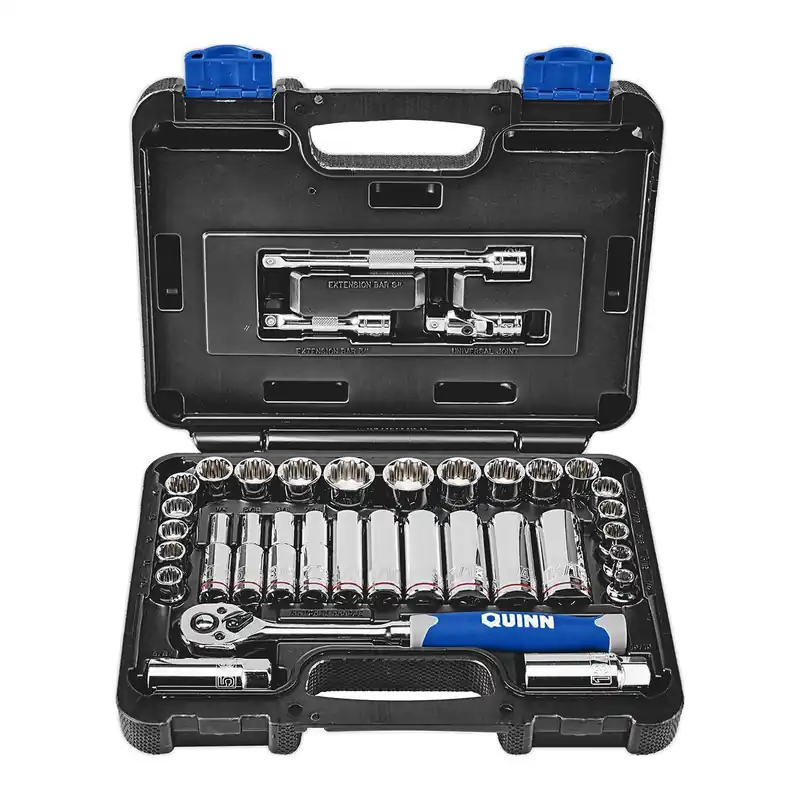 Quinn KV64555 3/8 in. Drive SAE and Metric High Visibility Socket Set, 35-Piece