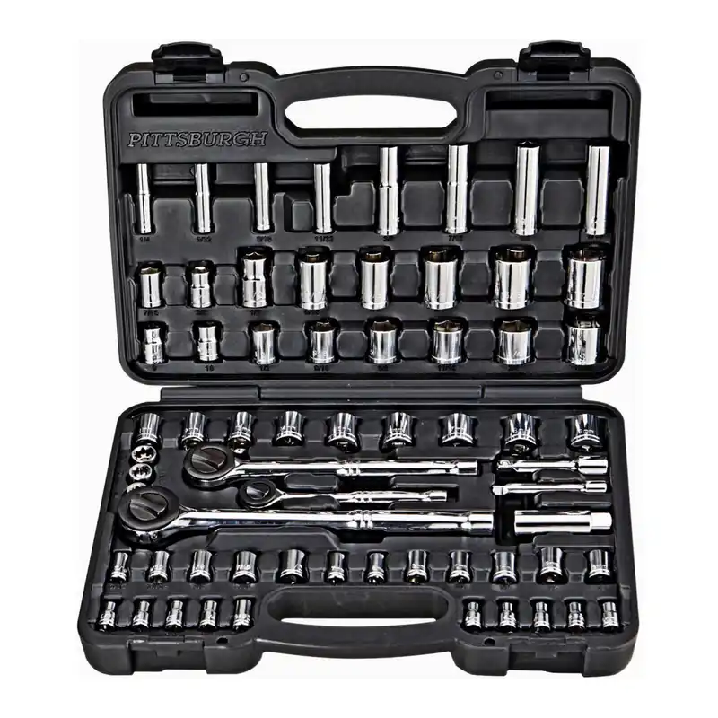 Pittsburgh 63461 1/4 in., 3/8 in., 1/2 in. Drive SAE and Metric Socket Set, 64-Piece
