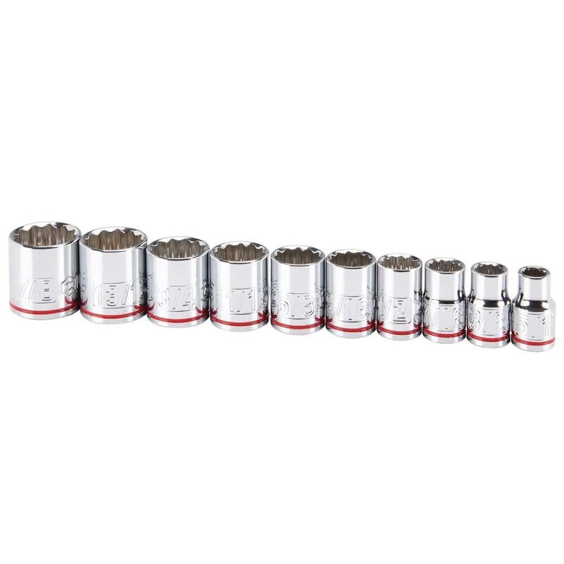 Quinn 64211 3/8 in. Drive SAE Chrome Socket Set, 10-Piece