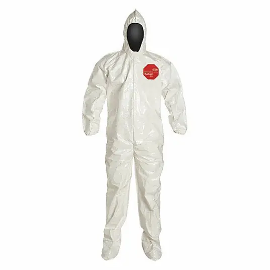 Dupont SL122BWH2X001200 Hooded Chemical Resistant Coveralls, 12 PK, White, Zipper