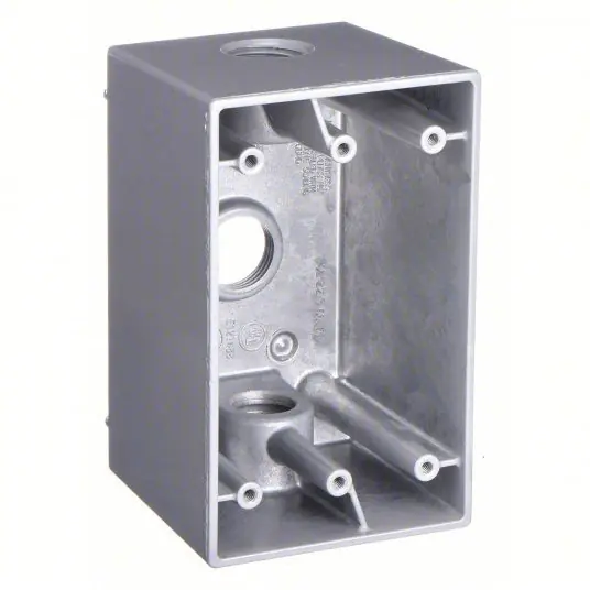 Bell 5385-0 Weatherproof Electrical Box, 1 Gang, 1/2 in Hub Size, 3 Inlets, 4.5 in L, 2.75 in W, Aluminum, Gray