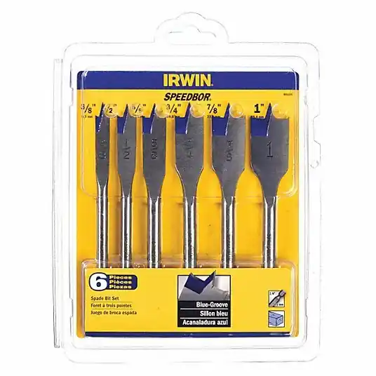 Irwin 88886 Spade Drill Bit Set 6 in Overall Lg, Bright (Uncoated), 1/4 in Shank Hex Size, 6 Drill Bits