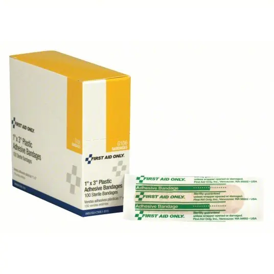 First Aid Only G106 Bandage, Plastic, 1 x 3In, PK100