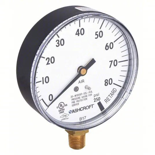 Ashcroft 35 1005P XUL 02L 80 Pressure Gauge, 0 to 80 psi, 1/4 in MNPT, Plastic, Black