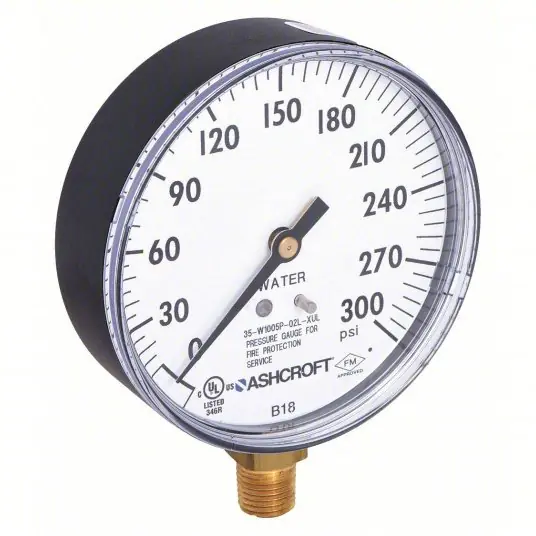 Ashcroft 35W1005PH02LXULZG300 -8382 Pressure Gauge, 0 to 300 psi, 1/4 in MNPT, Plastic, Black