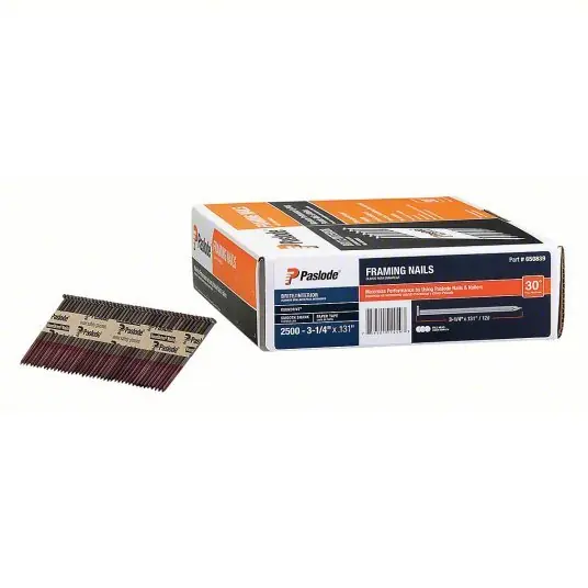 Paslode 650839 Collated Framing Nail, 3-1/4 in L, 10 ga, Brite, Flat Head, 30 Degrees, 2500 PK