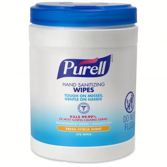 Purrell 9113-06 Hand Sanitizer Wipes Canister, 270 Wipes per Container, Citrus, FDA