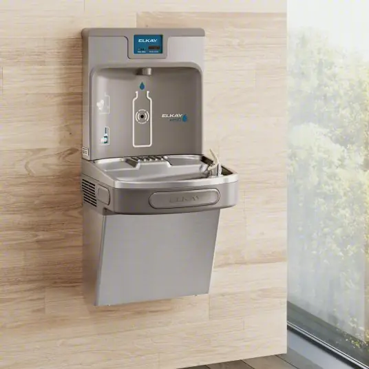 Elkay LZS8WSSP Drinking Fountain with Bottle Filler On-Wall, Refrigerated, 39 1/2 in Ht, Stainless Steel