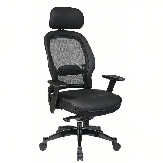 Office Star 27008 Managerial Chair, Leather, 19-3/4" to 22-1/2" Height, Adjustable Arms, Black