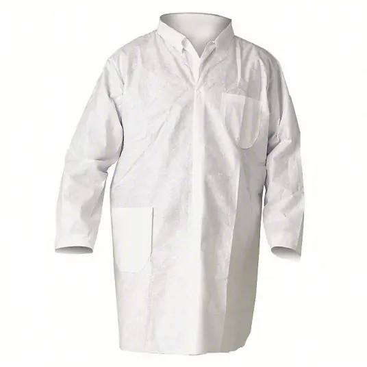 Kimberly-Clark 10019 Disposable Lab Coat SMMMS, Mandarin Collar, Snaps Closure, 2 Pockets, Open Cuff, M