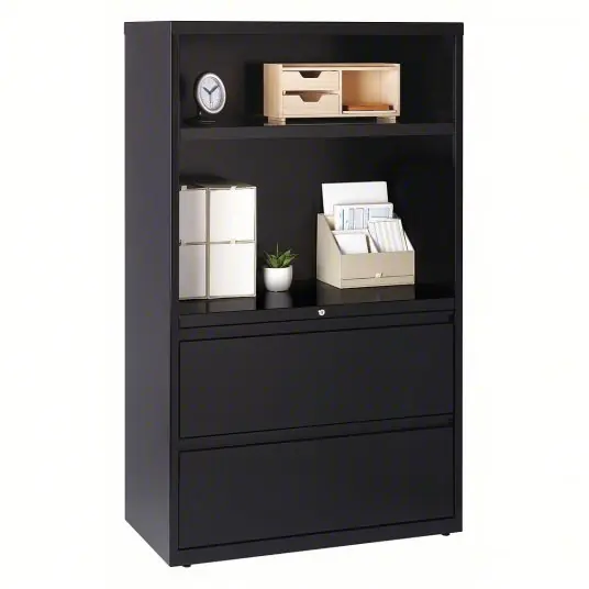 Hirsh 16778 Lateral File Cabinet, 2 Drawers, A4/Legal/Letter File Size, 60 in Overall Ht, Black