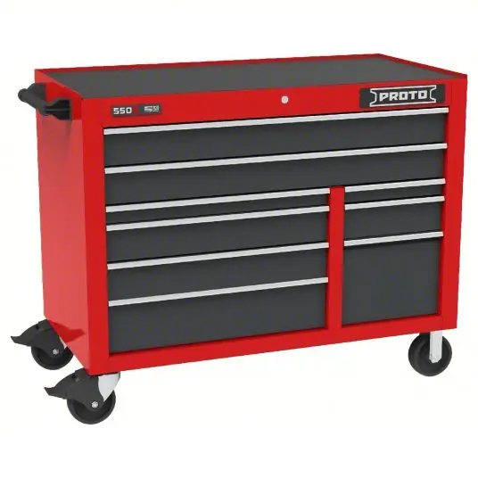 Proto J555041B-9SG Rolling Tool Cabinet, Gray/Red, 9 Drawers