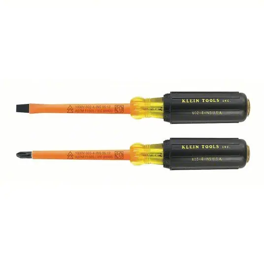 Klein 33532-INS ESD Safe Insulated Screwdriver Set 2 Pieces, Phillips/Slotted Tip, 1/4 in Tip Size