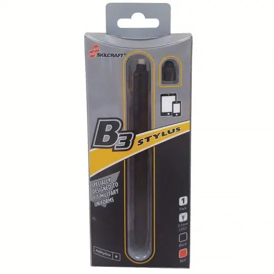 Ability One 7520-01-646-1095 Black/Red, 0.8 mm Pen Tip, Retractable, Brass, Stylus On Top of The Eraser Cap, Black