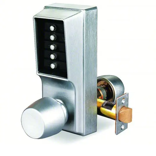 Simplex 101226D41 Mechanical Push Button Lockset Knob, Entry, Factory Left/Field Reversible, Satin Chrome