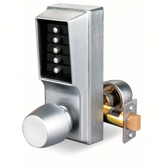 Kaba 1011-26D-41 Mechanical Push Button Lockset Knob, Entry, Factory Left/Field Reversible, Satin Chrome, Zinc
