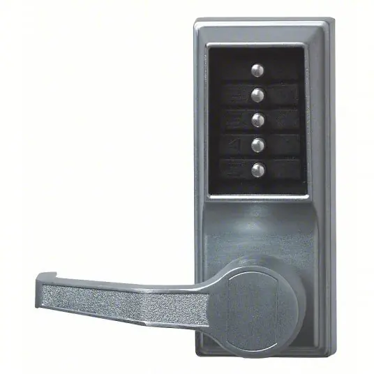 Kaba LL-1011-26D-41 Mechanical Push Button Lockset Lever, Entry, Left, Satin Chrome, 1-3/8 in to 2-1/4 in